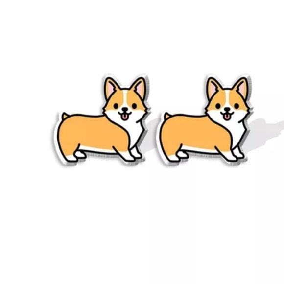 Cute corgi dog titanium posts resin acrylic fun earrings new - Picture 1 of 5